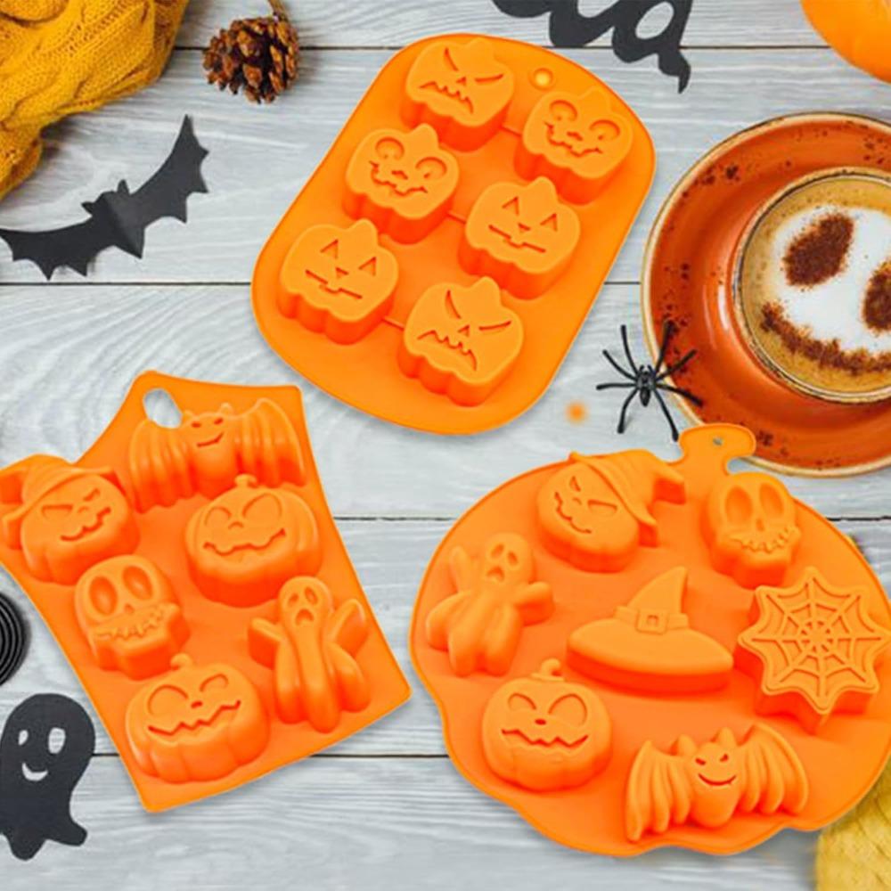 3 Piece Silicone Halloween Ghost Pumpkin Baking Mold Set Non Stick Chocolate Jelly Fudge Cake with Skull Bat Ghost Shape