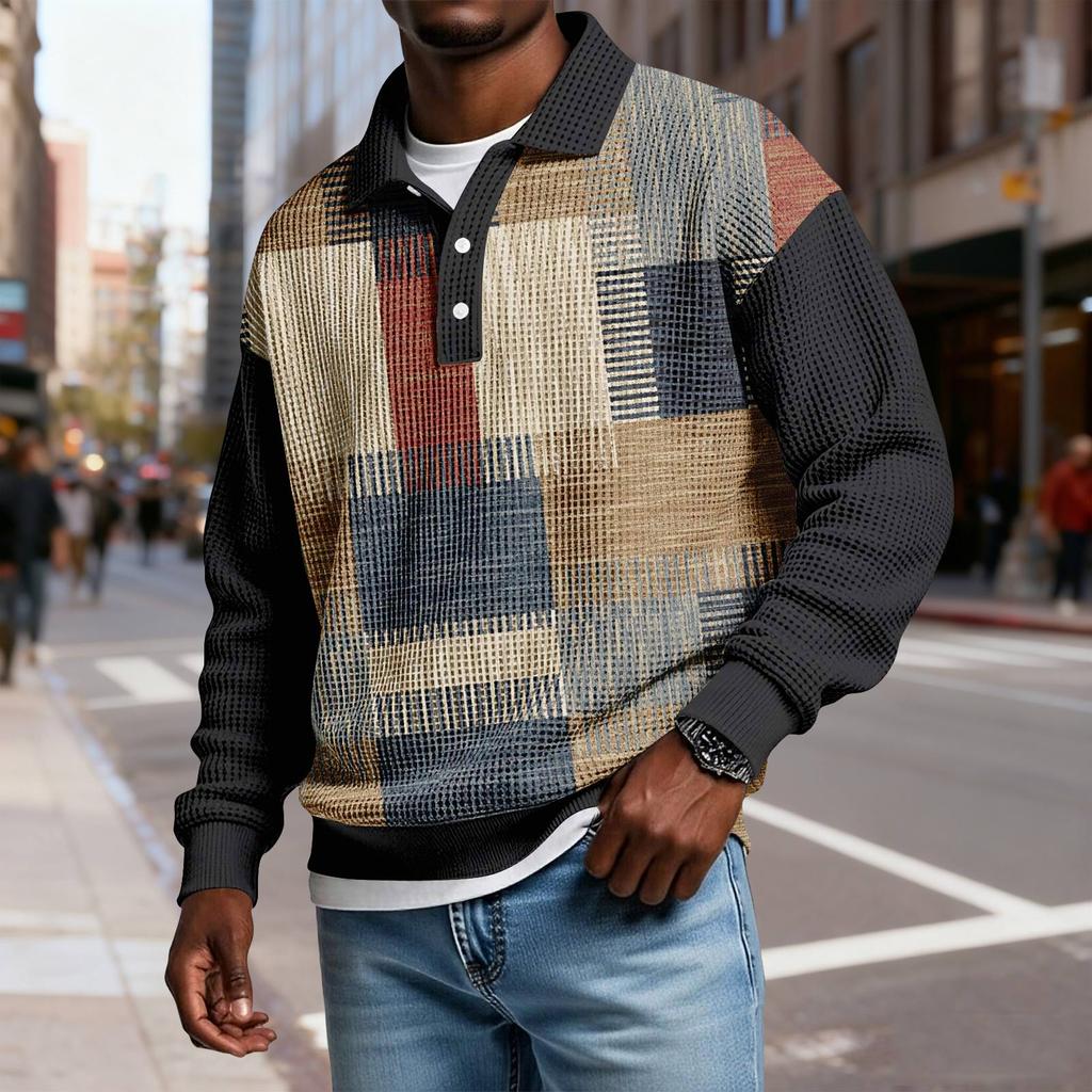 Męska koszula codzienna o luźnym kroju, zapinana na guziki, z kołnierzykiem i długim rękawem