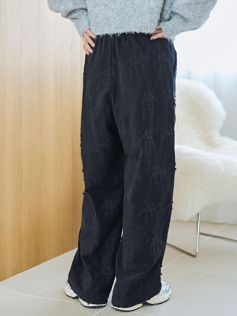 Cohen 3D Flower Embroidered Corduroy Easy Wide Pants, 76406000026, 2150 Natural (21), Medium