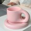 Taza de Leche Chubby y Juego de Platillo para Oficina y Hogar Apariencia Alta Nicho Taza de Café Gorda 9 Oz Taza de Café para Latte Té Leche Regalos
