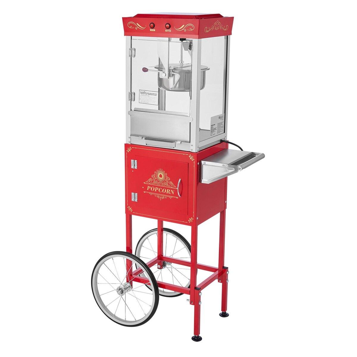 Machine à Popcorn avec Chariot Popcorn Popper Maker 800W 0,2 kg Chaudière Rouge