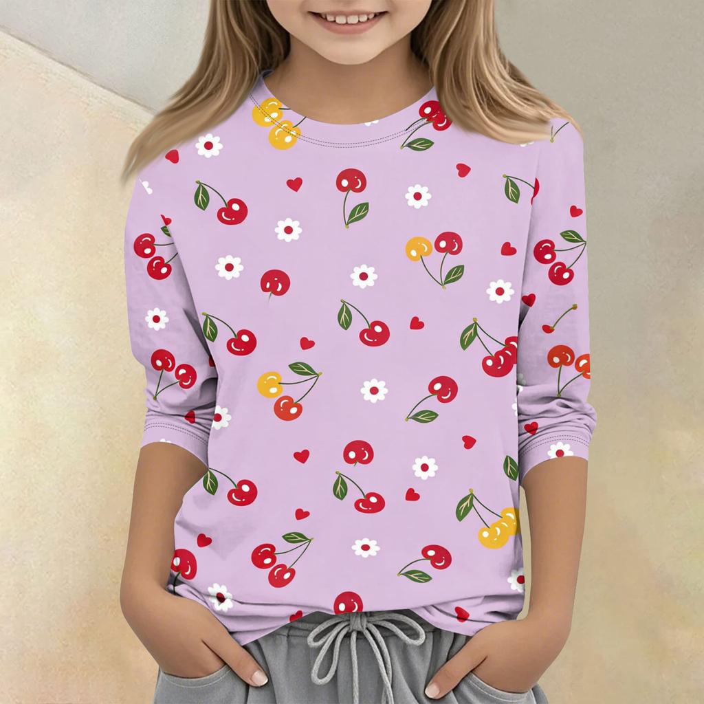 Children's Printed Round Neck Seven Quarter Sleeve Casual T-shirt