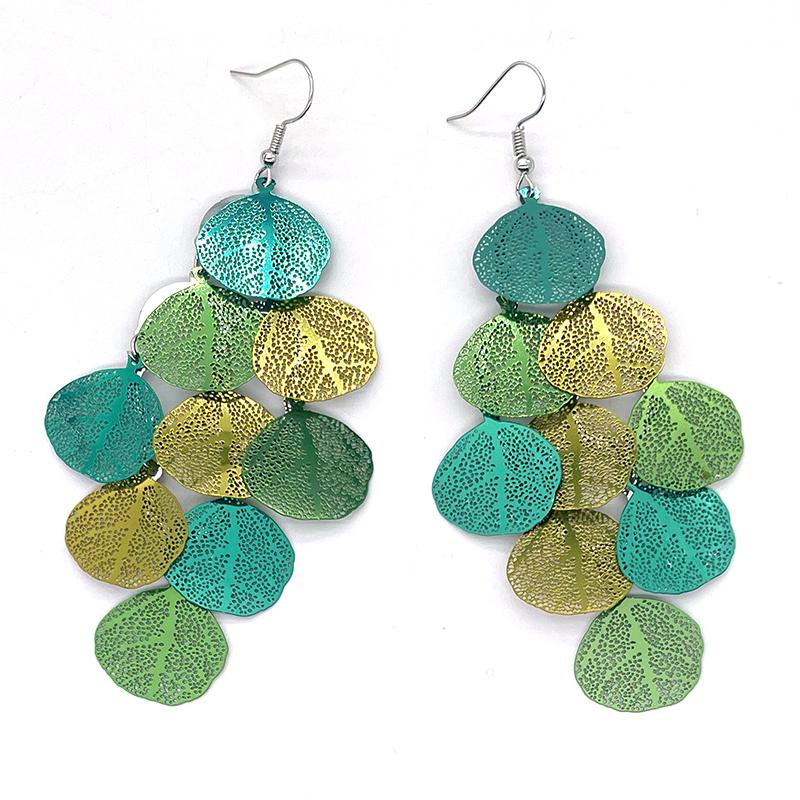 New Fresh Fashion Stackable Leaf Earrings For Women Hollow Geometric Drop Dangle Long Earings Gold Silver Black Green Blue Color