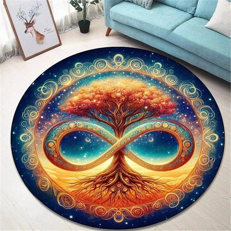 Vintage Tree of Life Round Rug for Living Room and Bedroom Elegant Non-slip Carpet Stylish Decorative Floor Mat Perfect Gift