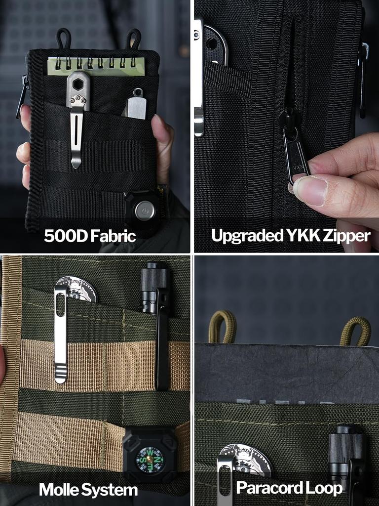 VIPERADE VE18N EDC Pocket EDC Organizer Pouch for 4 EDC Slots and 2 Zipper Pockets Multi Tool Pocket Slim EDC Wallet EDC Pocket Organizer Pouch for