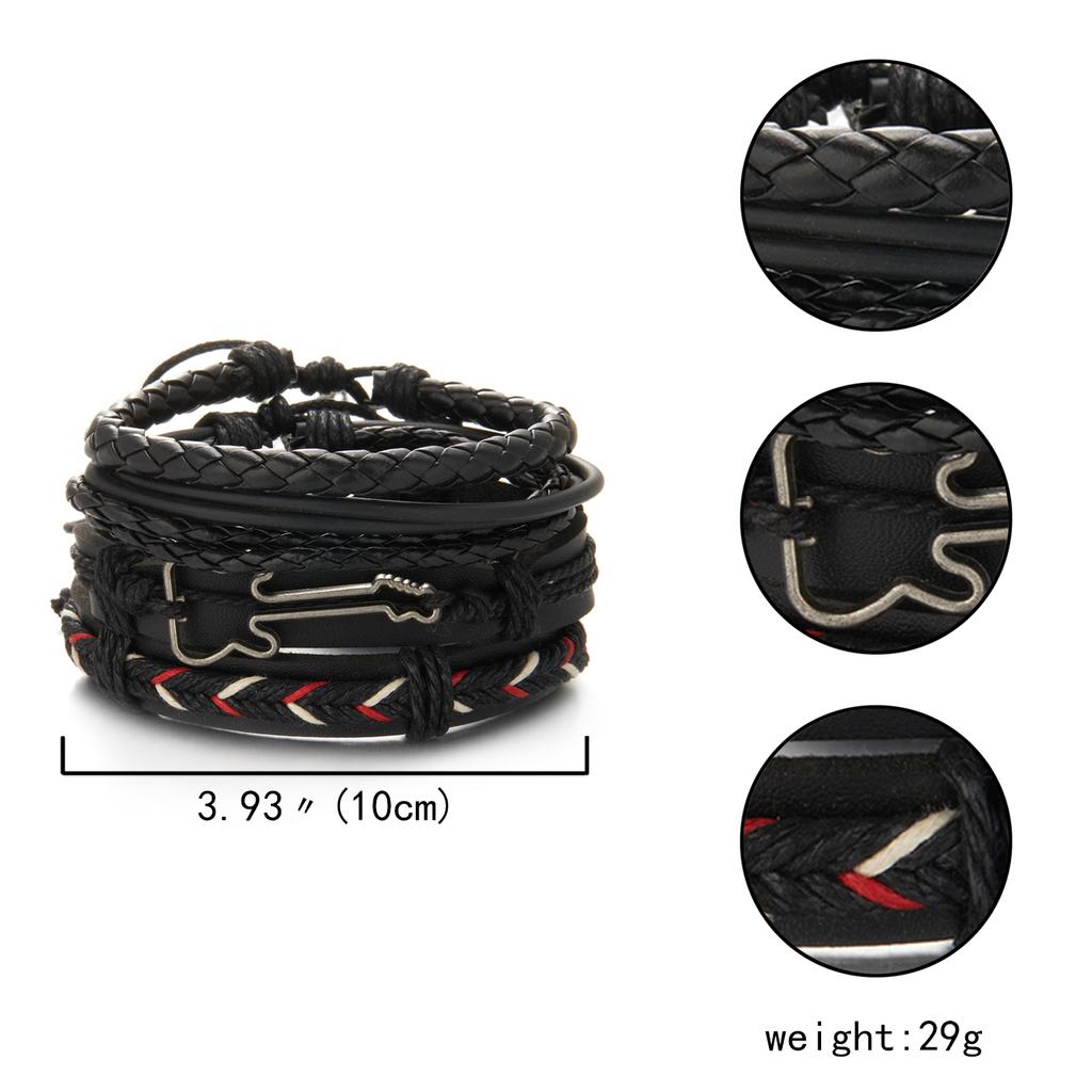 Trendy Braided Wrap Leather Bracelets Men Vintage Cross Dumbbell Guitar Charm Wood Beads Male Wristbands Jewelry Pulsera Hombre