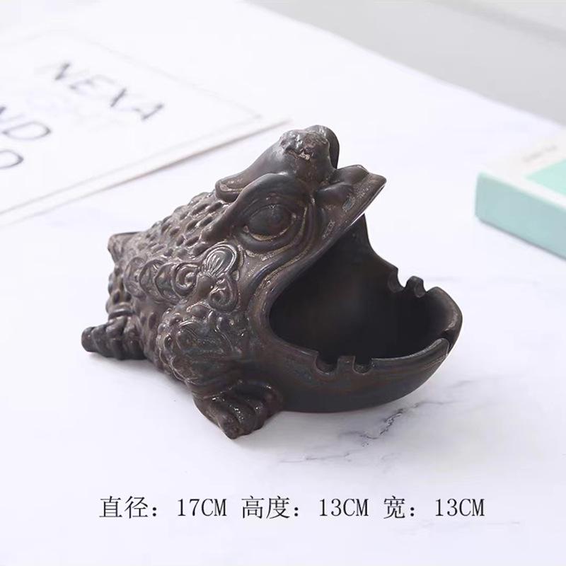 Creative Ceramic Golden Toad Ashtray Retro Abstract Animal Ash Storage Living Room Golden Toad Ashtray Large Capacity Storage