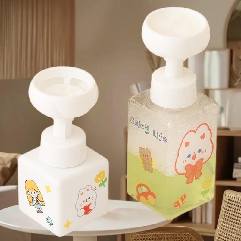 250/450ml Flower-Shaped Foam Pump Dispenser Square Plastic Bottle for Hand Soap Shampoo and Liquid Detergents