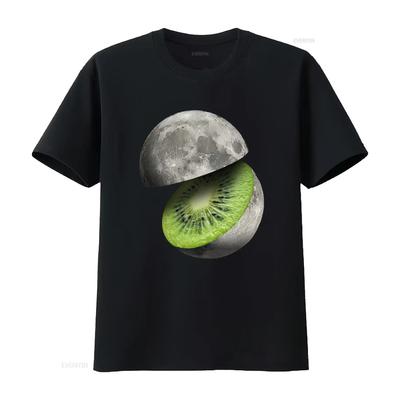 Moon Cut Kiwi Planet Space Fruit T Shirt for Adults Unique Astronomy Design Vintage Washed Top For Everyday Wear Stretched