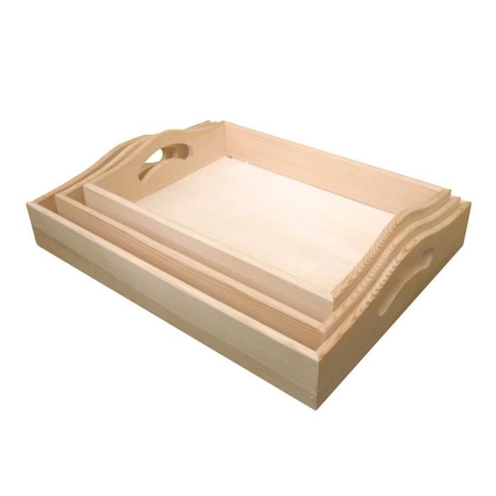 Plateaux en bois - Graine créative - Rectangulaire - 3 pièces - Marron - Décorables