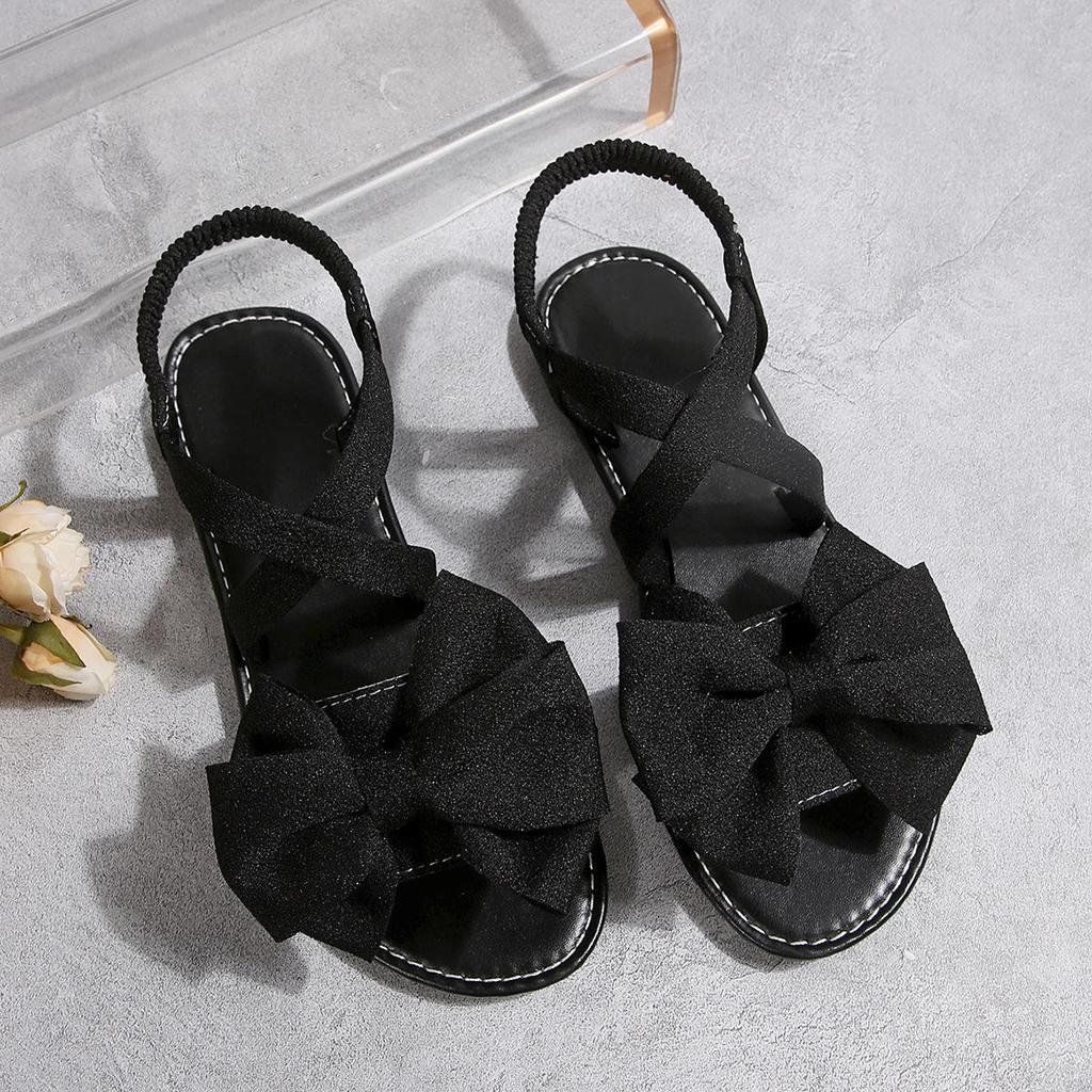 2025 Summer Women's Fashion Bow Elastic Band Large Size Beach Sandals