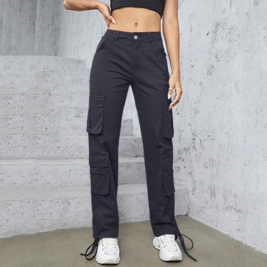 Women's Casual Lightweight Hiking Pants High Waist Beltless Straight Leg Loose 6 Pockets  Cargo Pants