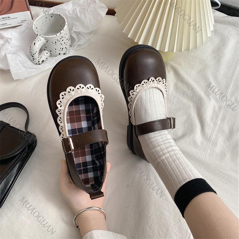 Fashion Lace Princess Kawaii Cute Lolita Shoes Student Jk Uniform Shoe Retro Sweet Girls Vintage Black Brown Gothic Round Toe Loafers