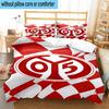 3PCS Red White Mainz Pattern Bedding Set,Including 1pc Duvet Cover And 2pcs Pillowcases Perfect for Bedroom, Dormitory, Fan Christmas Gift