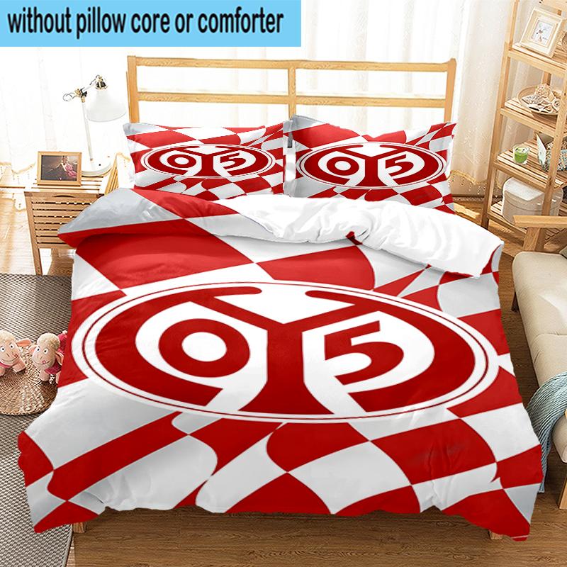 3PCS Red White Mainz Pattern Bedding Set,Including 1pc Duvet Cover And 2pcs Pillowcases Perfect for Bedroom, Dormitory, Fan Christmas Gift