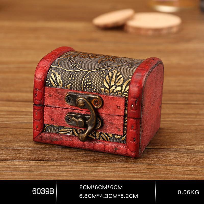 1Pc Antique Mini Wood Treasure Chest Storage Box Jewelry Organizer Box Gift Box Chinese Classical Antique Small Box Random 1pcs
