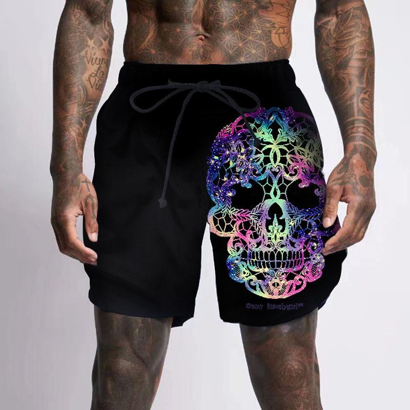 WowClassic Abstracte Retro 3D Geprinte Schedel Hoofd Strandbroek Trendy Heren Zomer Sportshorts Heren 4XL