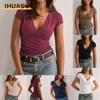 Women's Fashion Casual Solid Color Print Short Sleeve V Neck Blouses & Shirts Unique Design