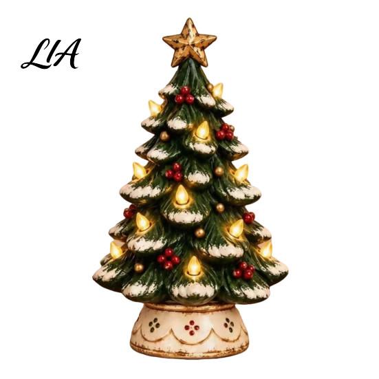 DIY Craft Art Ornament Lighted Christmas Tree Tabletop Decor, Resin LED Artificial Xmas Exquisite Holiday Party with Warm Glow, USB Powered