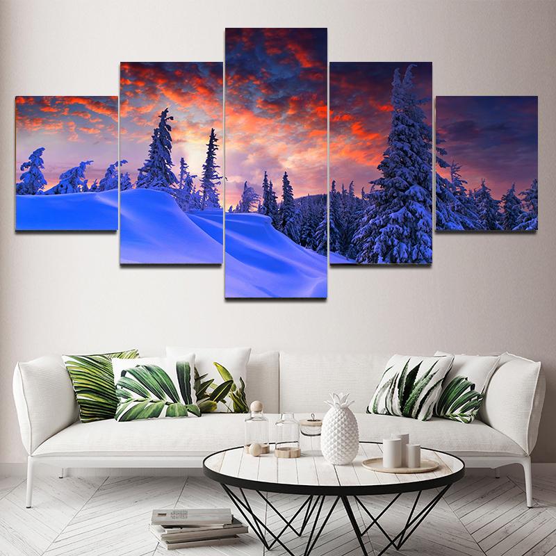 

5 шт. Природа Пейзаж Снежное Дерево Холст Картина Плакаты и принты Настенные Панно Современная Гостиная Домашний Декор Без Рамки 40x60cm*2 40x80cm*2 40x100cm*1
