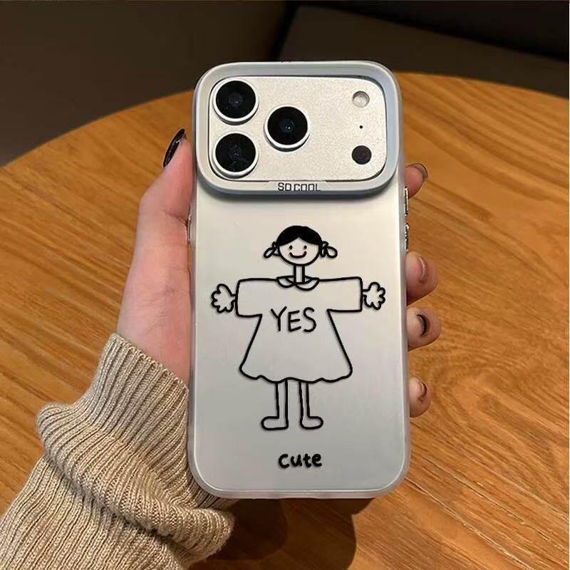 

Yes Girls Apple 17 Pro Max Silver Matte Phone Case - Fits 16 Pro & 14 Plus, New Cartoon Design iPhone 14 Pro