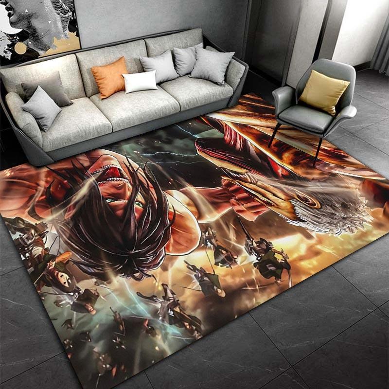 "Anime Style Battle Scene Carpet with Titans and Warriors Design" Suitable for Use As an Anti-slip for Living Room Bedroom Sofas