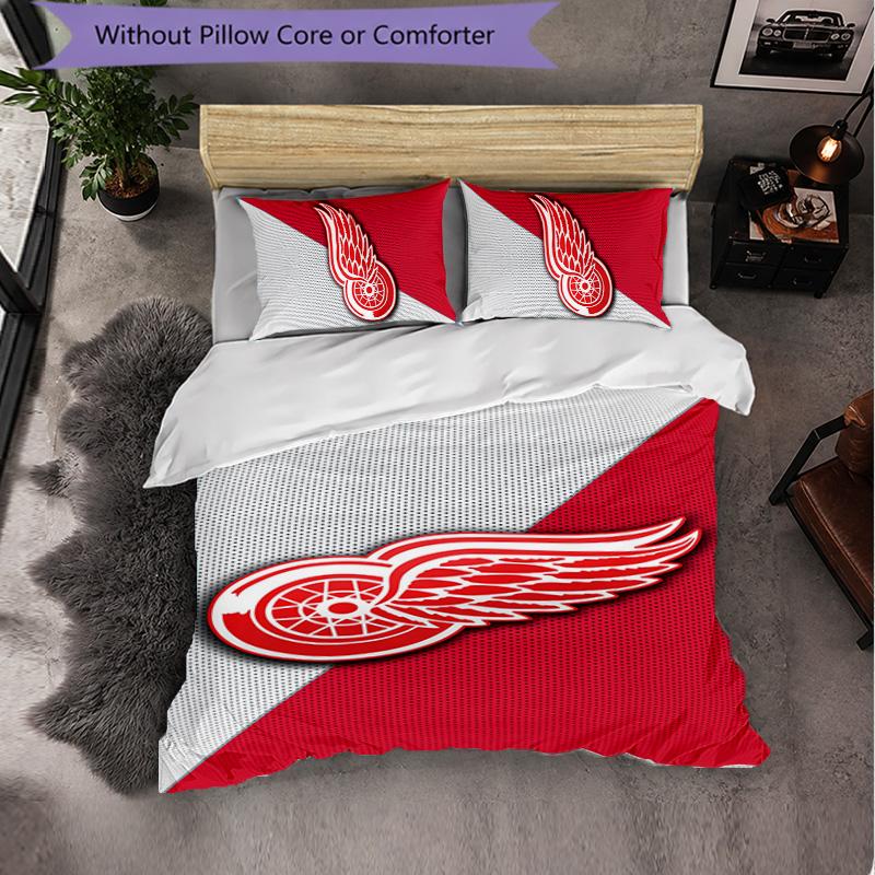 Detroit Red Wings Pattern Microfiber 3Pcs Bedding Set Decor Duvet Cover Set For Bedroom Home Use
