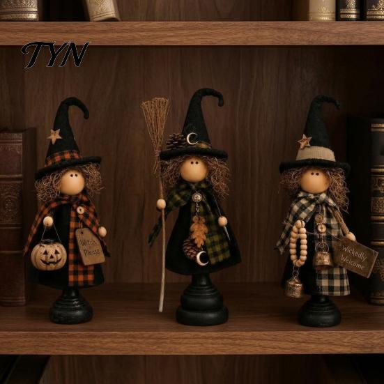 Halloween Witch Ornaments Rustic Resin Figurine, Fall Tabletop Decor, Vintage Farmhouse Retro Decor Statue for Mantel Shelf, Thanksgiving Harvest Home