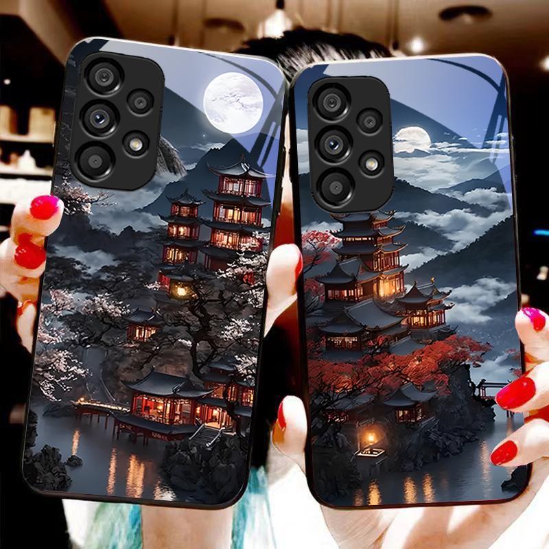 Old Style Building For Samsung Galaxy S 8 9 10 20 Plus 21 FE 22 23 24 Ultra S7 Edge Black Tempered Glass Phone Case Hard Shell
