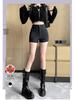 2023 Women's High-Waisted Black Suit Shorts - Sexy Wide-Leg Boot Pants for Autumn/Winter