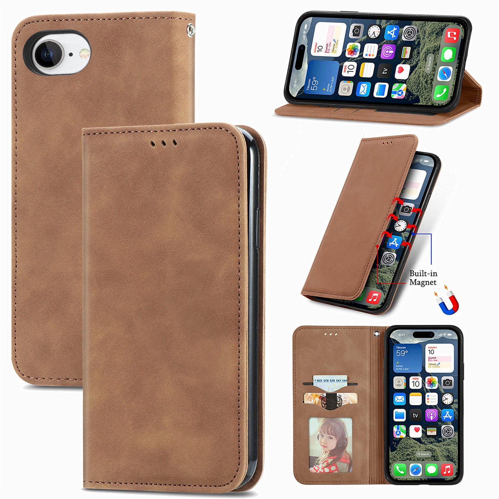 

For iPhone 16e Leather Case with Card Holder Magnetic Absorption Phone Cover F