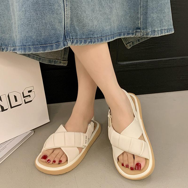 

Platform sandals women s new summer wear cross belt casual versatile beach sandals 40 бежевый