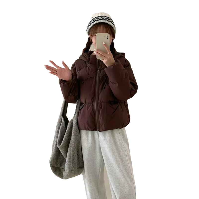 Winter down jacket women's short 2024 niche Korean hooded white duck down loose puff bread jacket tide