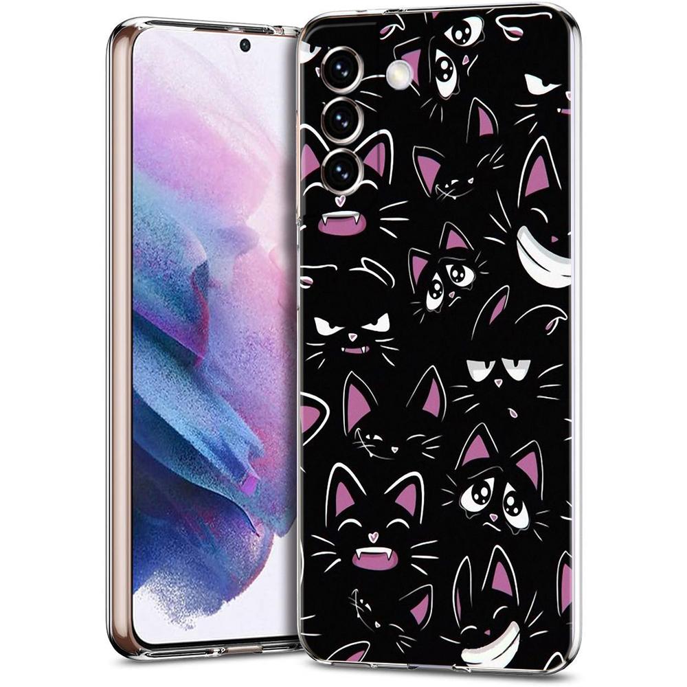 Transparent Phone Case Cover for Samsung Galaxy S25 S24 S23 S22 S20 S21 FE Ultra S24 S23 S10 S10E Plus Cute Cartoon Cat Pattern
