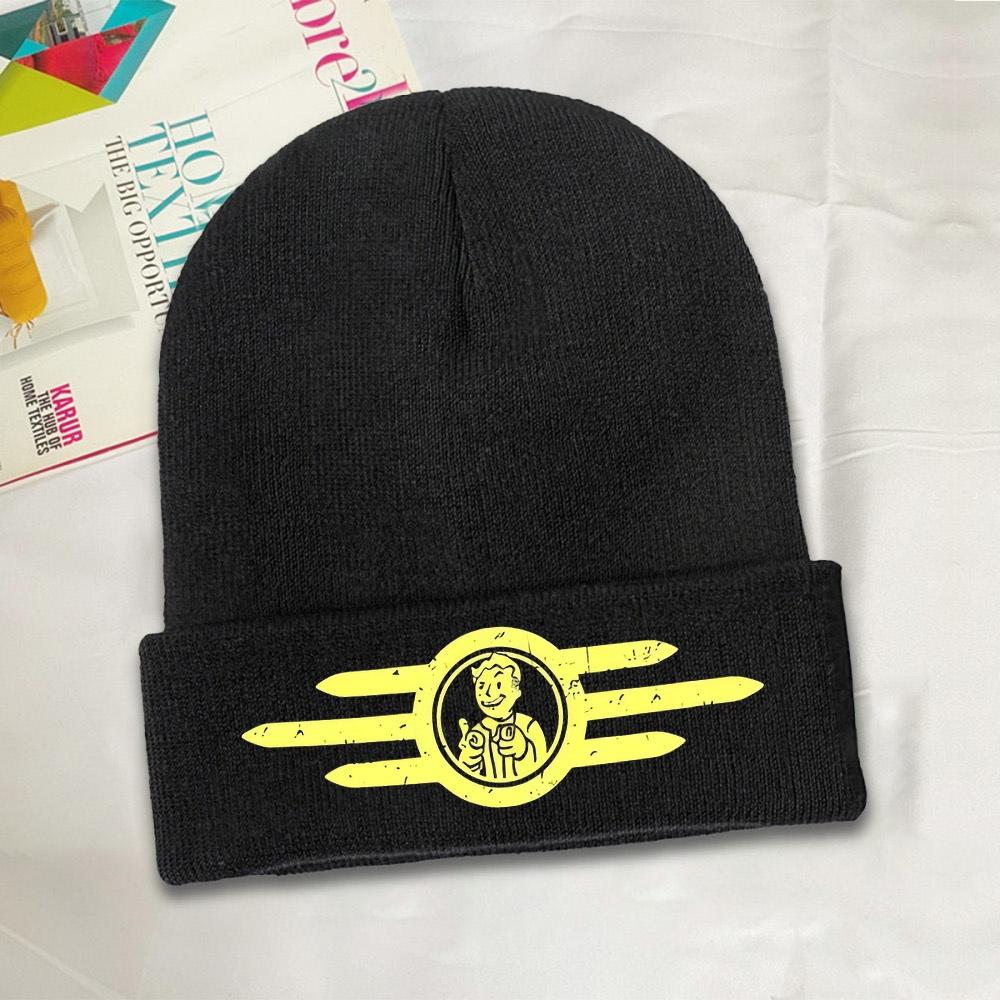 1pc Vault-Tec Beanie Hats Finger Guns Knit Hat Gym Head Wrap Unisex Adult Caps Spring Printed Cool Bonnet Hats Gift Idea