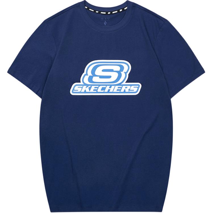 Skechers Pure Cotton Logo Printed Casual Nautical Short Sleeve T-Shirt Unisex Tops Medieval-Blue L224U130-007D L