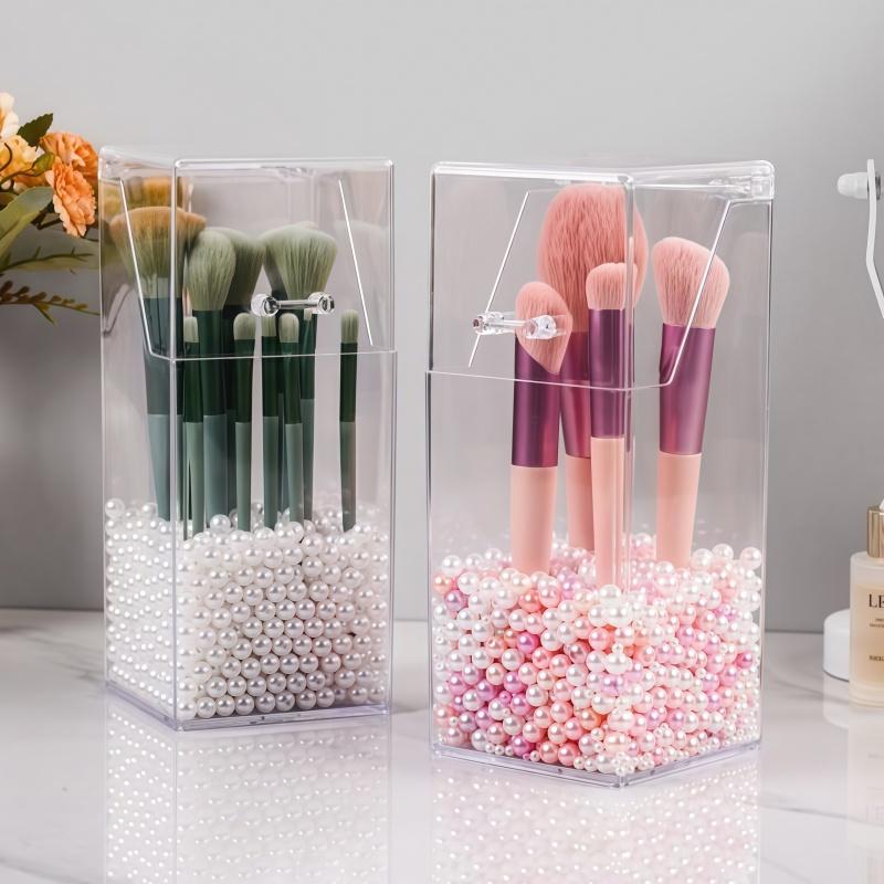 Multi Functional Flip Transparent Acrylic Storage Tube, Dressing Table Makeup Brush Storage Bucket, Student Stationery Storage
