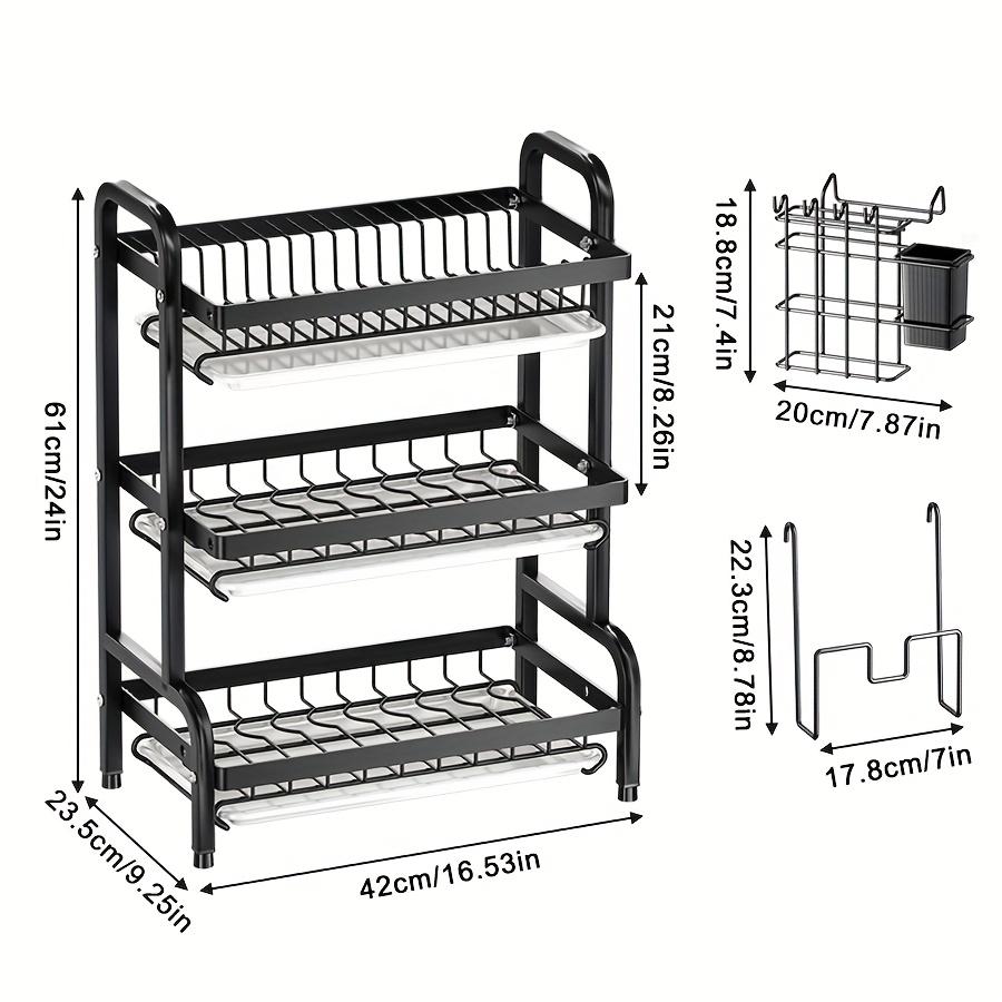 1pc 2/3-Tier Dish Rack for Kitchen Counter,Dish Racks with Drainboard for Kitchen Countertop,Metal Dish Drainer with Utensil Holders