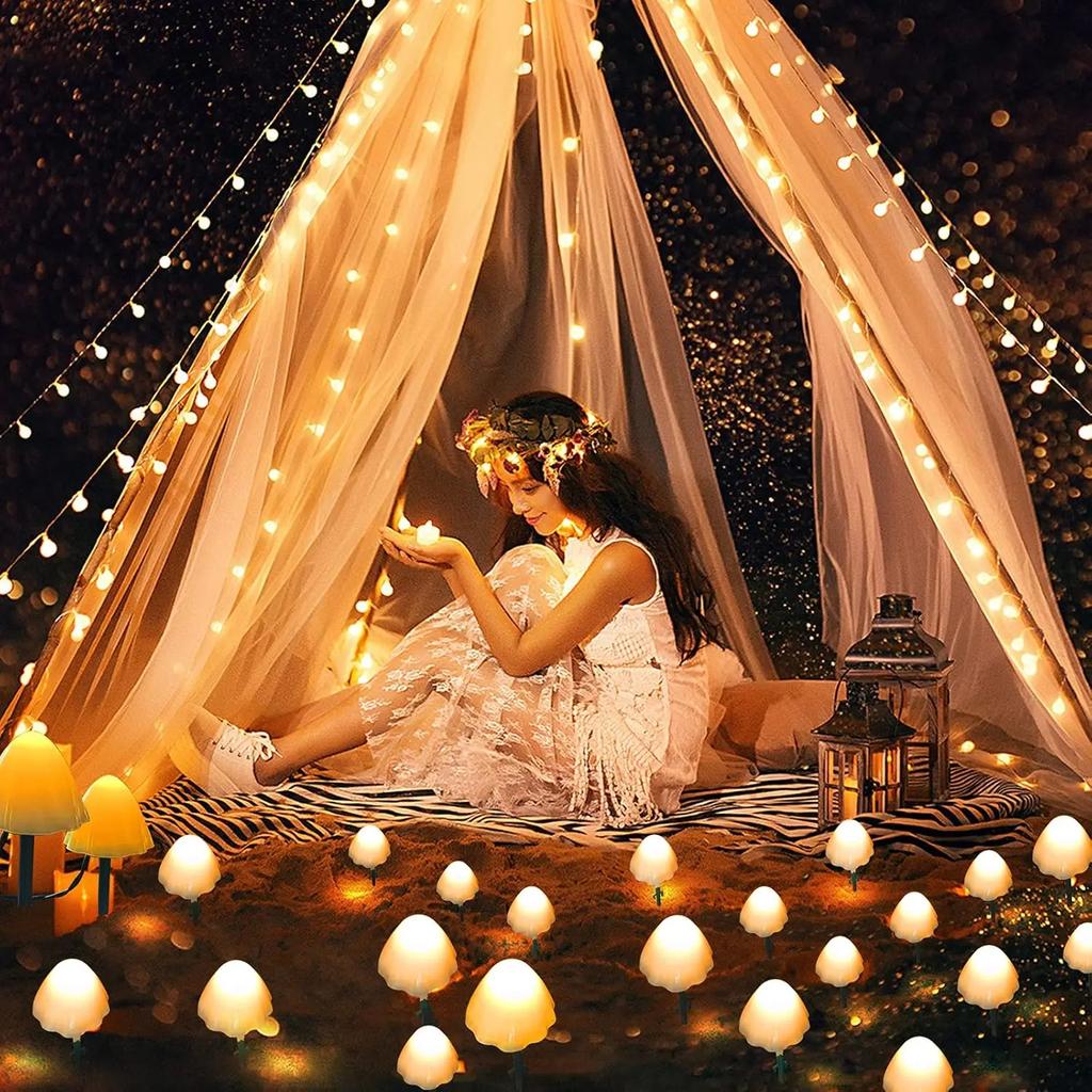 Solar Cute Mushroom Lights with 8 modes of LED Fairy Lights String Outdoor Waterproof Lawn Lights for Garden Decoration Lamp