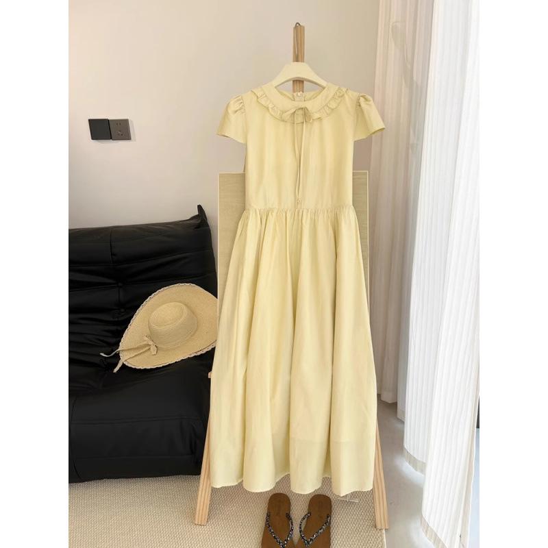2026 Petite Yellow French Maternity Summer Dress - Elegant Vacation Style