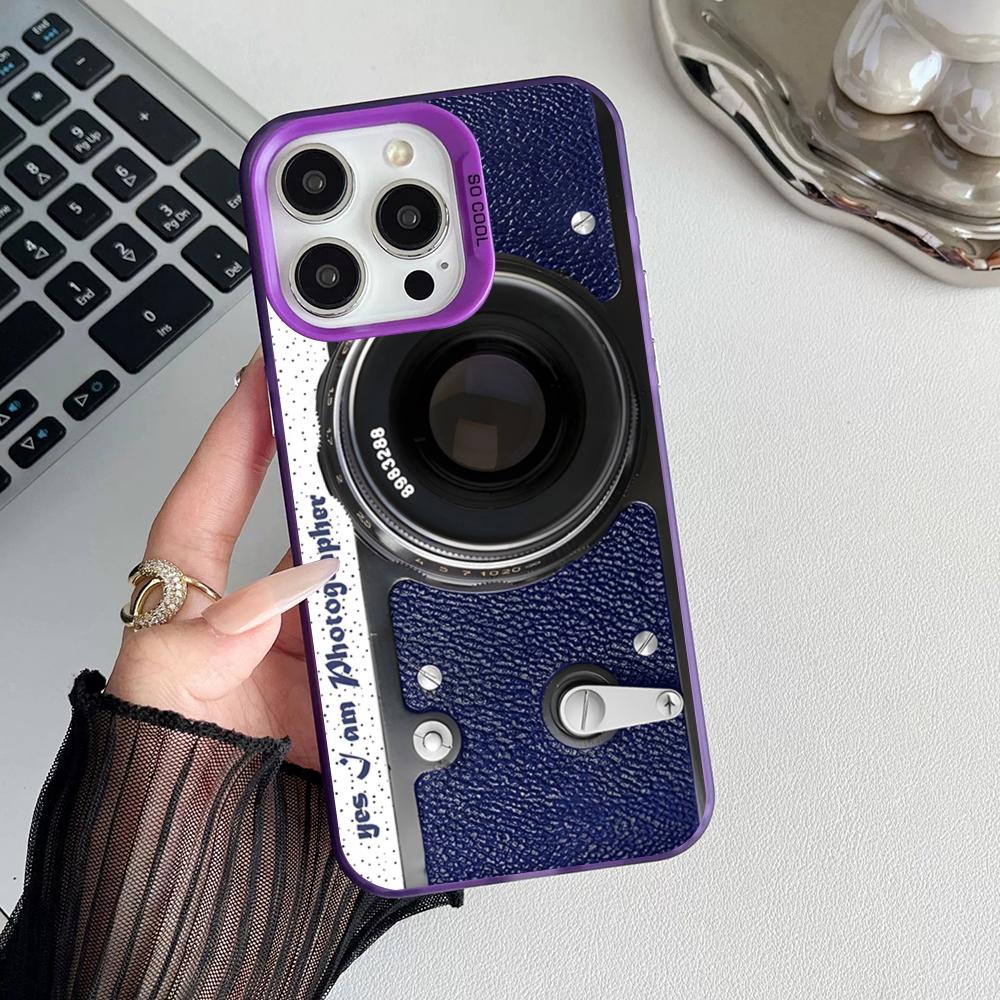 Style Camera Vintage Phone Case Matte Colored Silver For Iphone 17 16 15 14 Pro Air 13 12 Plus 11 7 8 Max Luxury Cover