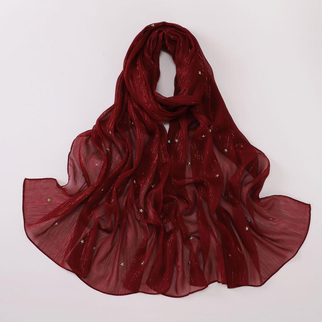 Silver Star Hot Drilling Chiffon Long Scarf Ethnic Fashion Women