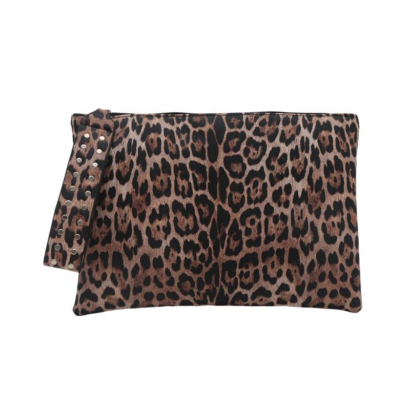 Stylish And Simple Leopard Print Clutch Bag Autumn Foreign Style High Value Rivet Small Square Bag