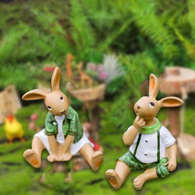 2x Garten Kaninchen Statuen Skulpturen Kunst Dekoration Rasen Hause Einzugsgeschenk Tisch