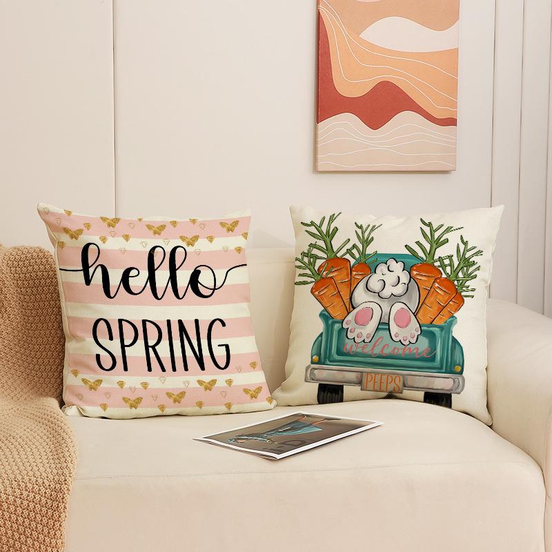 Easter Pillow Happy Bunny Print Decorative Square Combination Pillow Case Versatile Sofa Cushion