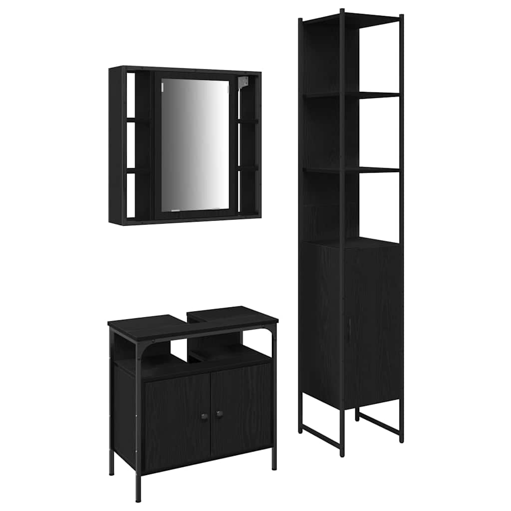 Bathroom Furniture Set 3 pcs Black Oak Effect Wood Based Material