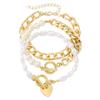 Versatile Pearl & Heart Chain Bracelet Set - Unisex Punk Retro Style