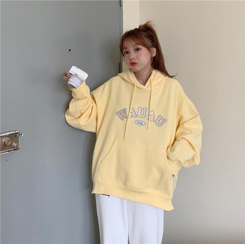 Женские свободные свитера с длинным рукавом и капюшоном с круглым вырезом женские топы однотонные толстовки M жёлтый 1819₽