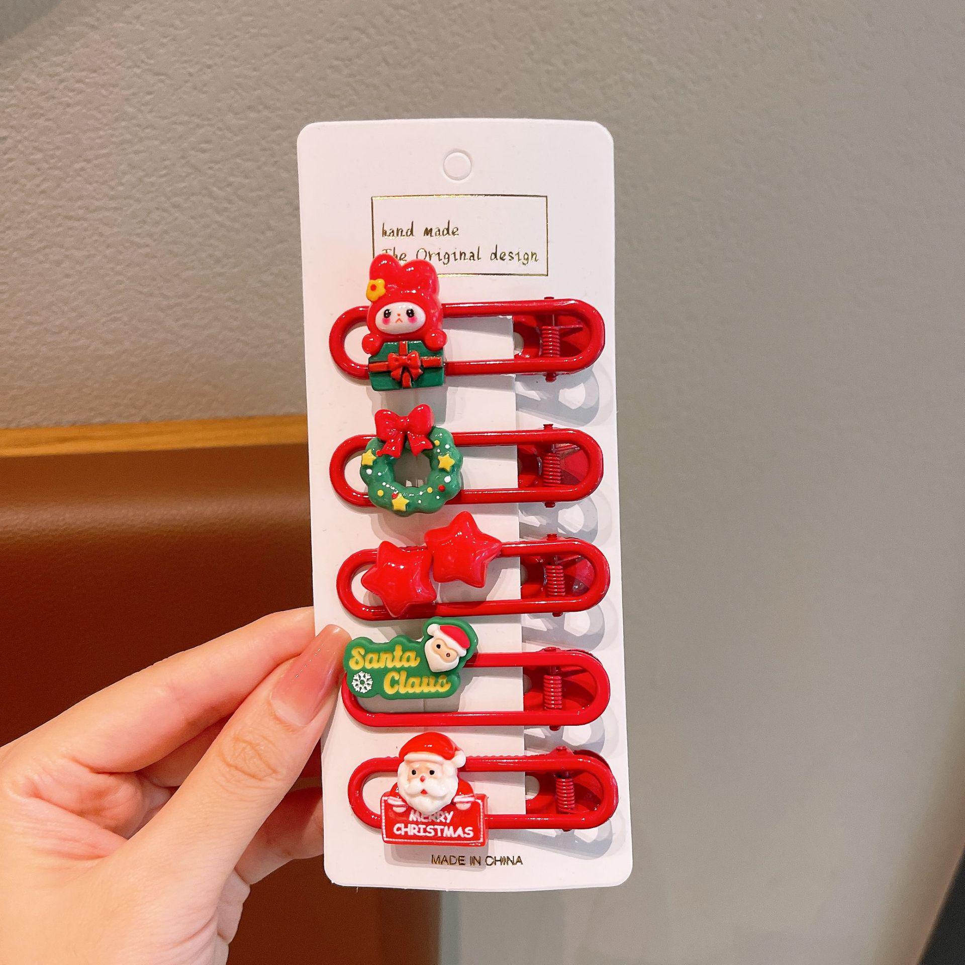 

Мультяшные заколки для волос Санта-Клауса для девочек - Милые рождественские безопасные для волос боковые заколки-уточки