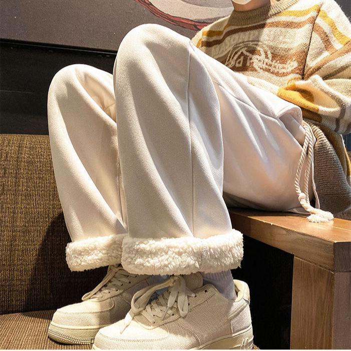 

Зимние штаны из овечьего флиса, мужские свободные леггинсы, повседневные защитные брюки, утепленные плюшевые спортивные длинные брюки M абрикосовый